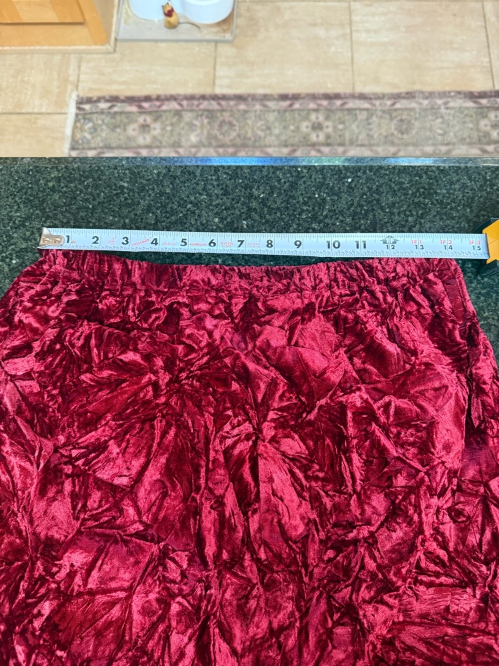 Crushed Velvet Midi Skirt in Deep Wine Side Slit - Picture 2 of 3